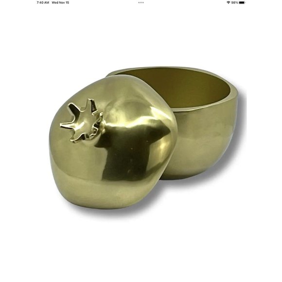 NEW IKEA AROMATISK Gold Pomegranate Decorative Trinket Box w Lid - 4” MCM Decor - Picture 2 of 6